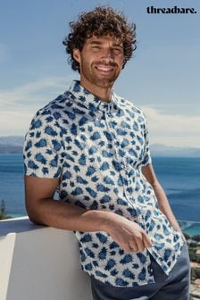 Biały - Threadbare Cotton Tropical Print Short Sleeve Shirt (962343) | 150 zł