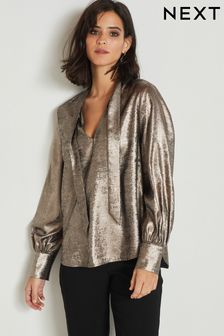 Bronze Brown Tie Neck Long Sleeve Blouse (962643) | €27