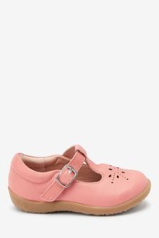 Pink Leather Wide Fit (G) First Walker T-Bar Shoes (962739) | kr322