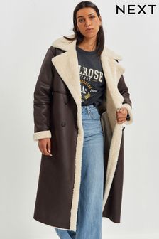 Chocolate Brown Longline Faux Shearling Coat (963294) | €132