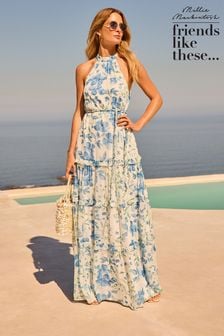 Friends Like These Blue Halter Neck Ruffled Maxi Dress (963476) | AED416