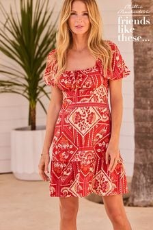 Friends Like These Red Puff Sleeve Tile Print Mini Dress (963481) | €57