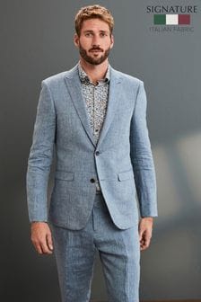 Blue Slim Fit Signature Nova Fides 100% Linen Suit: Jacket (963487) | OMR47 - OMR52