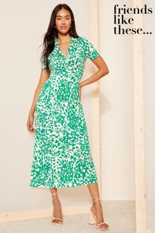Friends Like These Green Jersey Short Sleeve Shirt Midi Dress (963517) | AED222