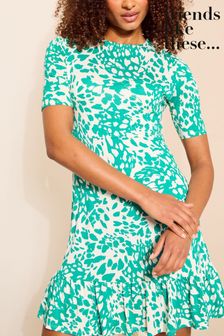 Friends Like These Green Print Short Sleeve Ruffle Hem Jersey Mini Dress (963530) | AED166