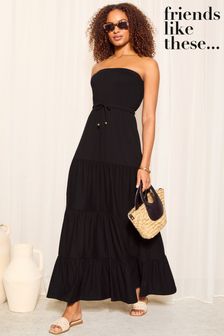 أسود - Friends Like These Sleeveless Belted Tiered Maxi Dress (963903) | 18 ر.ع