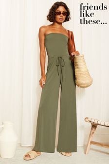 Friends Like These Khaki Green Bandeau Jumpsuit With Belted (963933) | $42