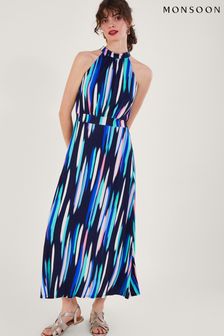 Monsoon Blue Holly Print Halter Neck Maxi Dress (964186) | €38