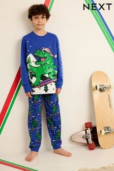 Navy Blue Dinosaur Christmas Pyjamas (3-16yrs) (964188) | €14 - €19