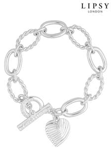 Lipsy Jewellery Silver Tone Textured Heart Charm T-Bar Gift Boxed Bracelet (964496) | ￥4,400