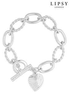 Lipsy Jewellery Tone Textured Heart Charm T-Bar Gift Boxed Bracelet