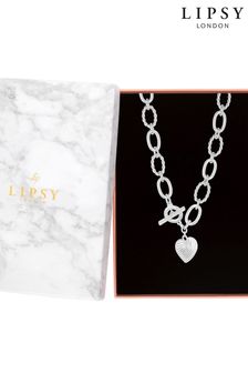 Lipsy Jewellery Silver Tone Textured Heart Charm Gift Boxed T-Bar Necklace (964616) | €40