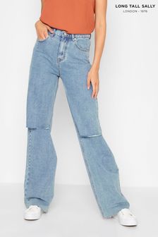 Long Tall Sally Blue Ripped Knee Wide Leg Jeans (964652) | OMR31