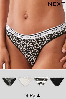 White/Black Printed High Leg Cotton Rich Logo Knickers 4 Pack (964761) | AED68