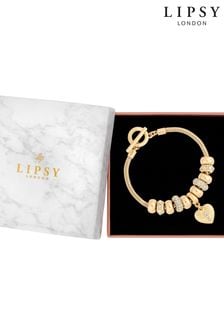 Lipsy Jewellery Gold Tone T-Bar Coin Charm Gift Boxed Bracelet (964791) | $40