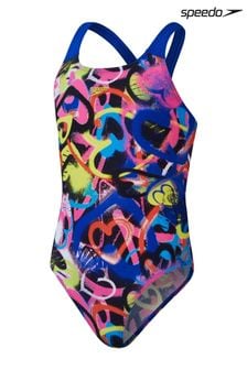 Speedo Girls Blue Digital Allover Powerback Swimsuit (964912) | €29