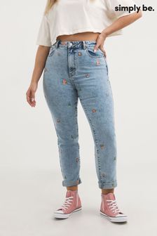 Simply Be Blue Light Wash Floral Embroidered Slim Mom Jeans (964965) | $63