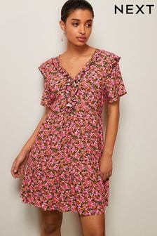 Pink Ruffle Detail Mini Smock Dress (965073) | 92 zł