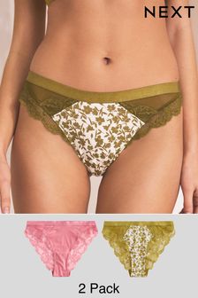 Lace Trim High Leg Knickers 2 Pack