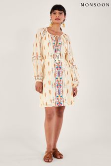 Monsoon Natural Aztec Print and Embroidered Short Dress (966126) | €106