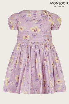 Monsoon Purple Baby Pintuck Floral Dress (966356) | €40 - €42