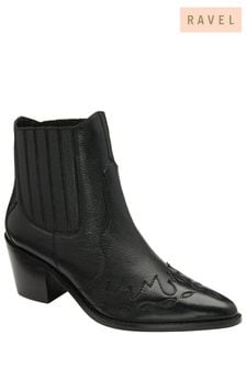 Ravel Black Leather Block Heel Western Ankle Boots (966392) | 138 €