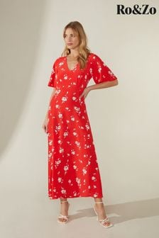 Ro&Zo Ditsy Red Print Seam Detail Midi Dress (966575) | €56