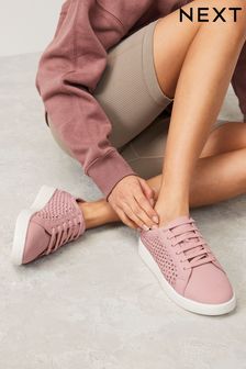 Pink Signature Leather Weave Lace-Up Trainers (966692) | ￥8,440