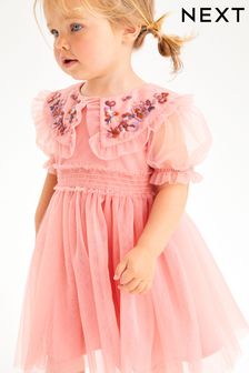 Rose Pink Embellished Mesh Collar Dress (3mths-8yrs) (967555) | €29 - €36