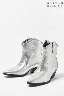 Oliver Bonas Silver Western Leather Cowboy Boots (967702) | 176 €