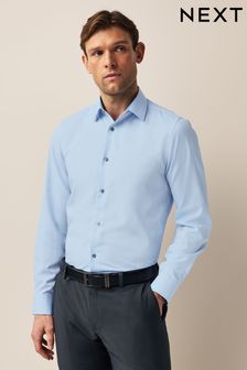 Синий - Обычный крой - Хлопковая фактурная рубашка с одними манжетами (967853) | €48