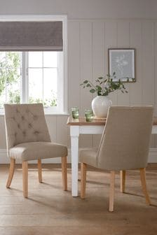 Set of 2 Soft Linen Look Light Natural Wolton Collection Luxe Light Wood Leg Dining Chairs (967981) | €405