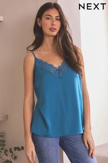 Teal Blue Broderie Lace Trim Cami Top (968217) | ₪ 73