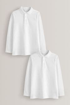 White 2 Pack Long Sleeve School Polo Shirts (3-16yrs) (968394) | €17 - €26