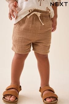 Rjava - Mehke teksturirane bombažne kratke hlače (3 mesecev–7 let) (968473) | €10 - €13
