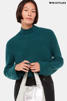 Whistles Blue Wool Mix Rib Funnel Neck Jumper