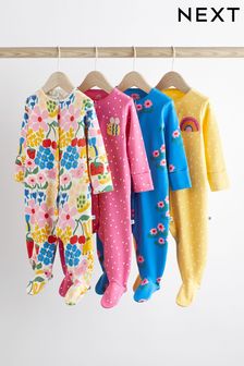 Multi Bright Baby 4 Pack Footed Sleepsuits (0-3yrs) (968518) | OMR12 - OMR13