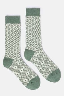 Joules Women's Toasty Khaki Green Soft Geometric Socks (size 4-8) (968763) | $17