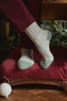 Joules Women's Toasty Khaki Green Cosy Geometric Socks (size 4-8) (968763) | $17