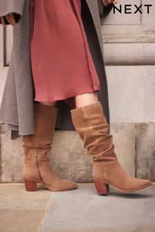 Brown Plain Mid Calf Low Boots Next Luxembourg