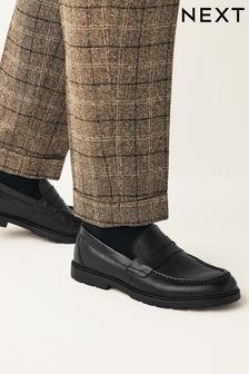 Black Tumbled Leather Saddle Loafers (969034) | OMR21
