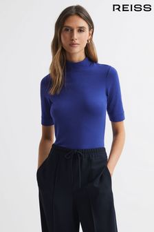 Reiss Blue Brooklyn High Neck Short Sleeve T-Shirt (969042) | OMR36
