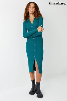Threadbare Green Curve Ribbed Knit Cardigan Style Dress (969572) | kr363