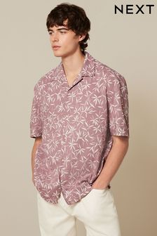 Pink Floral Short Sleeve Shirt With Cuban Collar (969618) | €32