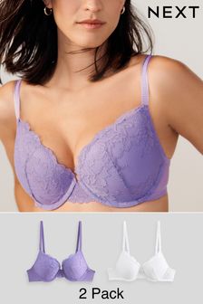 White/Purple Push Up Pad Plunge Lace Bras 2 Pack (969744) | AED104