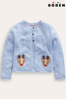 Boden Blue Christmas Reindeer Crochet Cardigan (969984) | DKK172 - DKK197