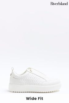 River Island White Wide Fit Slip On Trainers (970146) | ₪ 176