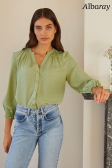 Зеленая жаккардовая блузка с открытым вырезом Albaray (970236) | €43