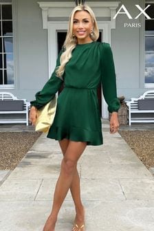 AX Paris Teal Green Green Satin Long Sleeve Pleated Shoulder Mini Dress (970258) | €29