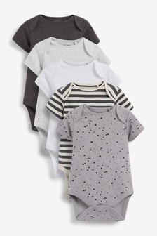 Monochrome 5 Pack Plain Short Sleeve Baby Bodysuits (0mths-3yrs) (970379) | HRK 119 - HRK 139